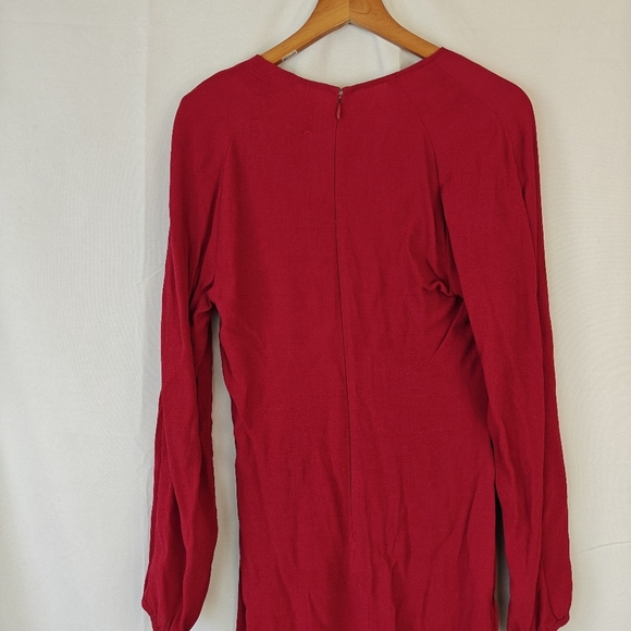 Reformation Mini Dress Slit Button Up Long Sleeve Deep V In Red Size 4 Women's - Picture 12 of 13